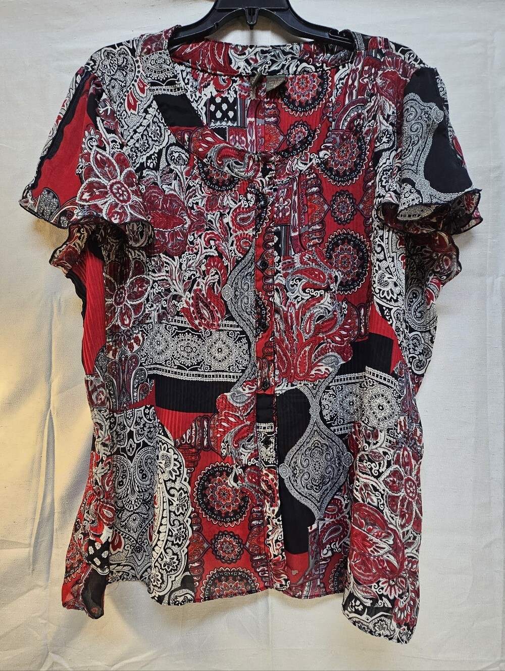 Sere Nade New York Woman Red Paisley Flutter Sleeve Women's Top